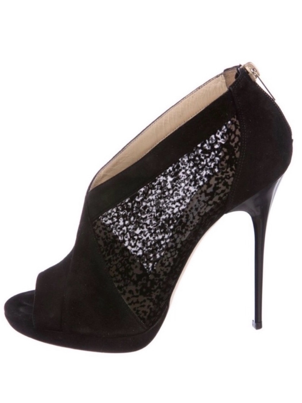 Jimmy Choo Black Suede Open-Toe Crossover Heel booties